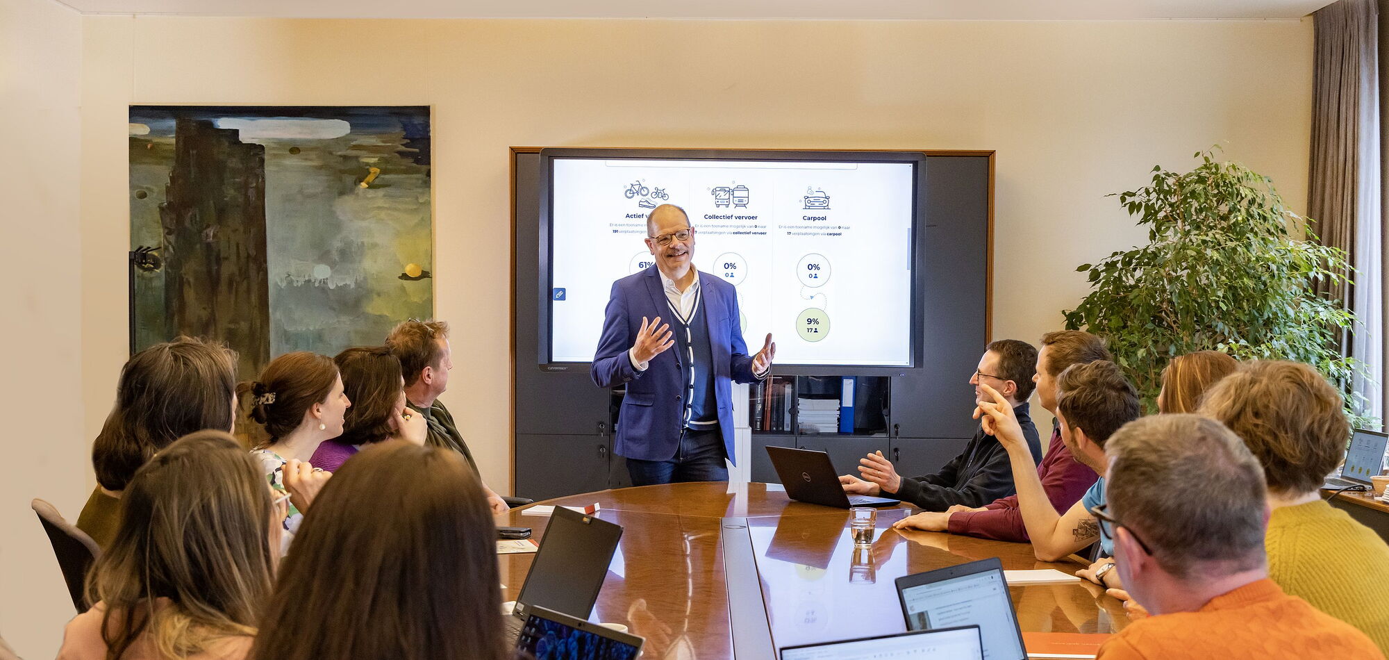 Man geeft presentatie aan een groep collega's